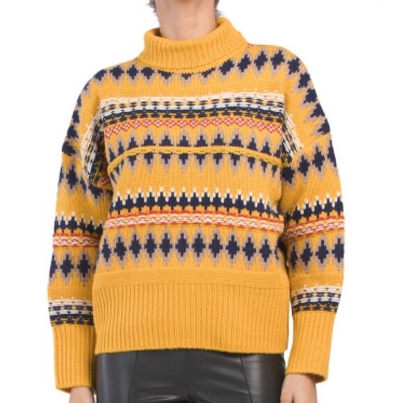 RAG & BONE Wool Willow Fair Isle Turtleneck Yellow Sweater M NWT - Picture 4 of 11
